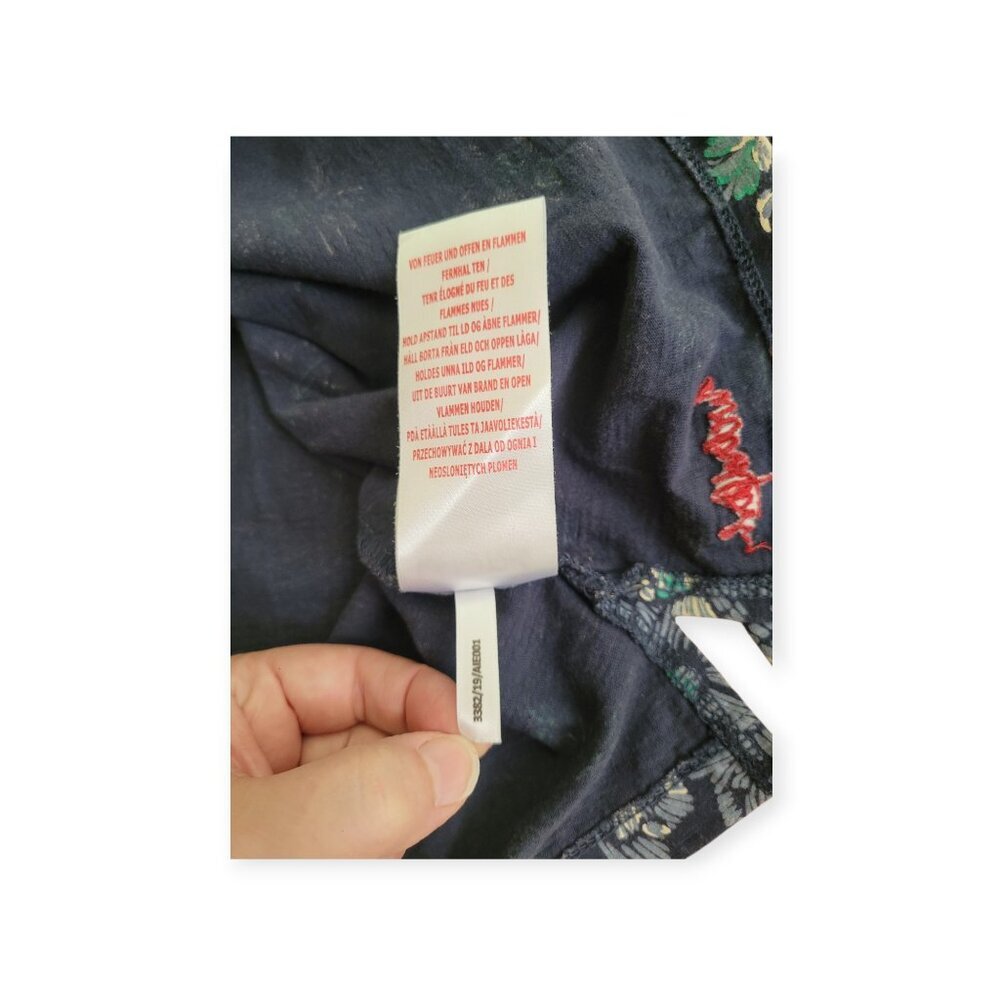 Weird Fish Blue Green Floral Cotton Long Sleeve Scoop Neck Tee UK 8 US 4 Relaxed - Picture 11 of 13